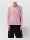 Auralee Long Sleeve Polo Sweater With Ribbed Cuffs In Pink