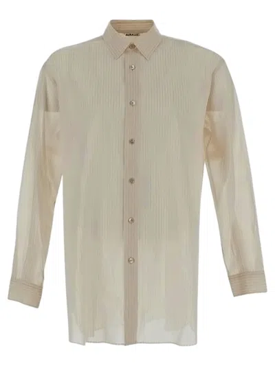 Auralee Long-sleeve Semi-sheer Casual Shirt In Neutral