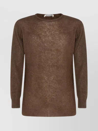 Auralee Long Sleeve Sheer Crewneck Knitwear In Brown