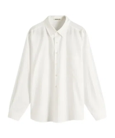 Auralee Garment-dyed Finx Shuttle Weather Shirt In White