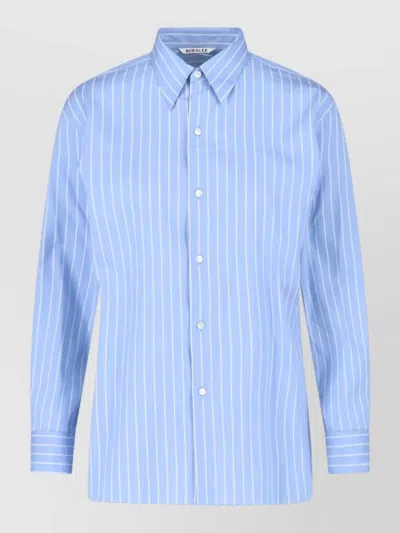 Auralee Long Sleeve Striped Shirt Buttoned Cuffs In Blue
