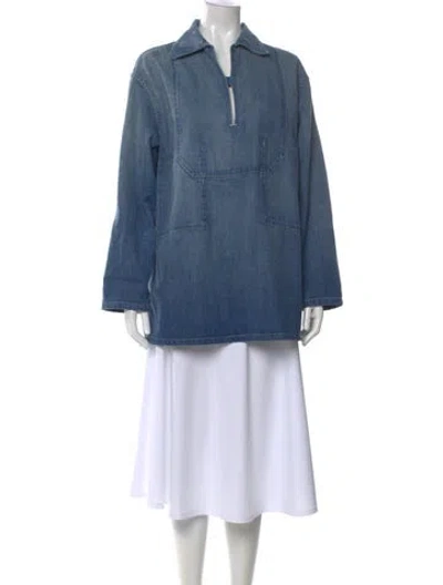 Pre-owned Auralee Long Sleeve Top In Blue