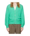 Auralee Long-sleeved Knitted Cardigan In Green