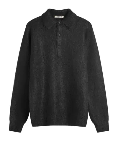 Auralee Long-sleeved Knitted Polo Shirt In Black