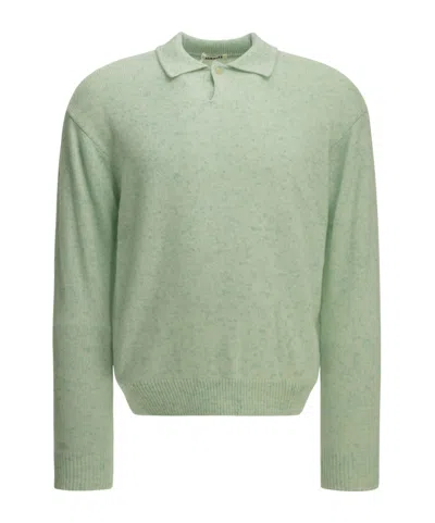 Auralee Long-sleeve Knitted Polo Shirt In Green