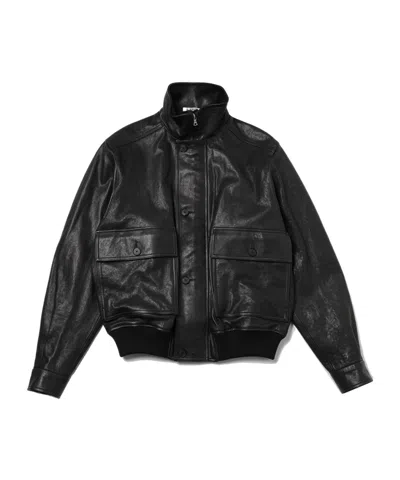 Auralee Long-sleeve Leather Jacket In Black