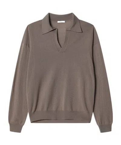 Auralee Long-sleeve Open-collar Polo Shirt In Gray