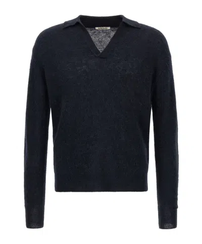 Auralee Long-sleeve Polo Shirt6 In Blue