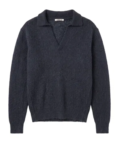 Auralee Long-sleeve Polo-collar Sweater In Gray