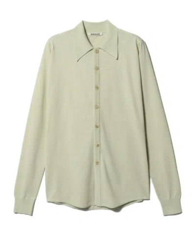 Auralee Long-sleeved Collared Shirt In Green