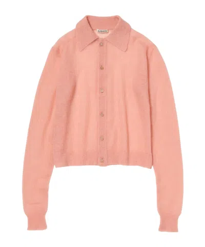 Auralee Long-sleeved Knitted Cardigan In Pink