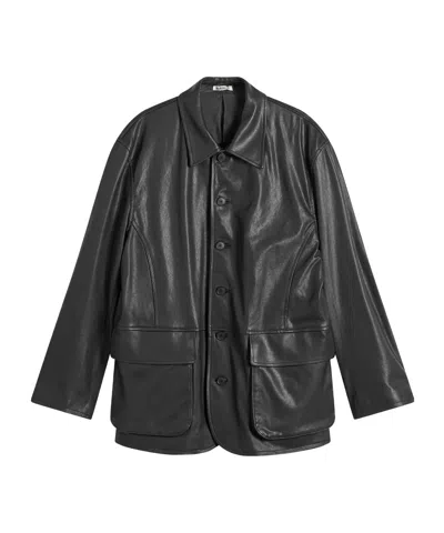 Auralee Long-sleeved Leather Jacket In Black