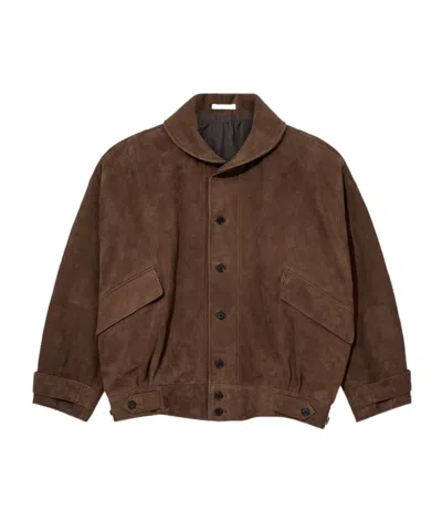 Auralee Long-sleeved Leather Jacket In Brown