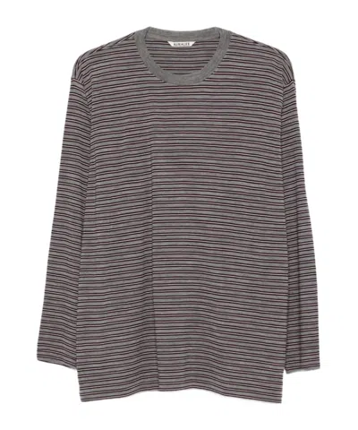 Auralee Long-sleeved Striped T-shirt In Gray