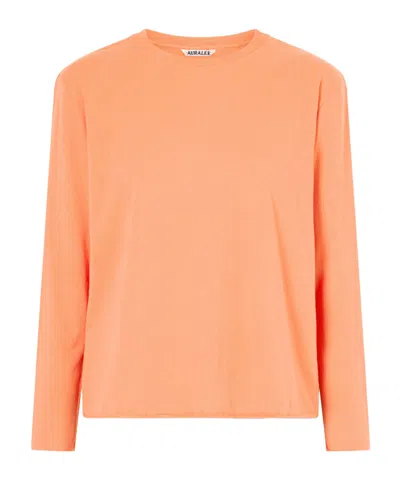 Auralee Cotton And Cashmere-blend T-shirt In Orange