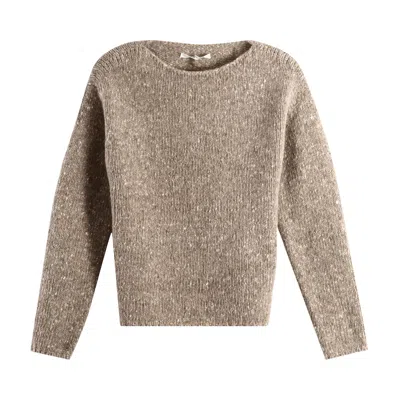 Pre-owned Auralee Low-gauge Homespun Tweed Knit Boat-neck Pullover 'top Brown' | Women's Size 0