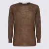 Auralee Long Sleeve Sheer Crewneck Knitwear In Brown