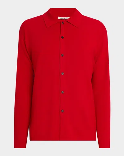 Auralee Men & Apos;s Wool Knit Shirt Cardigan In Red