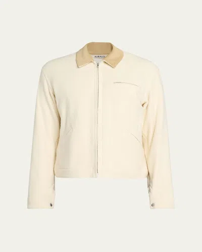 Auralee Men's Blouson Tweed Zip Jacket In White