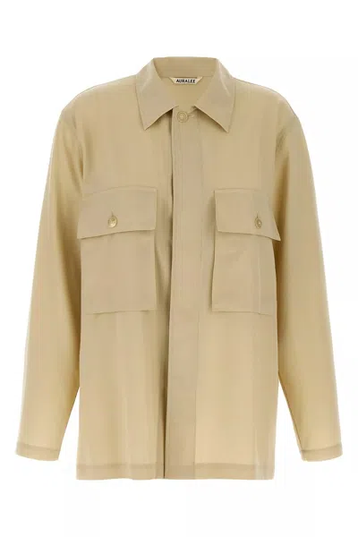 Auralee Men Herringbone Shirt In Cream