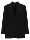 Auralee Single-breasted Black Jacket In Cotton And Wool Men