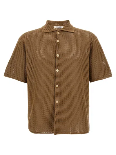 Auralee Men Mesh Knit Shirt In Brown