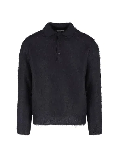 Auralee Men's Mohair-wool Polo Shirt In Black