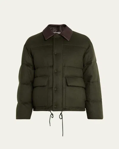 Auralee Men's Quilted Wool Leather-collar Jacket In Green