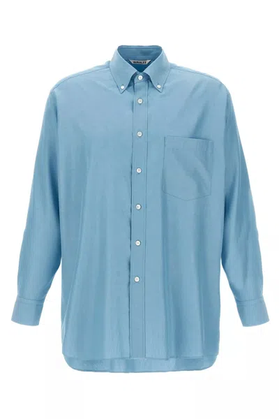 Auralee Men Silk Shirt In Blue