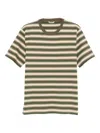 Auralee Striped Pattern Cotton T-shirt With Short Sleeves In Green