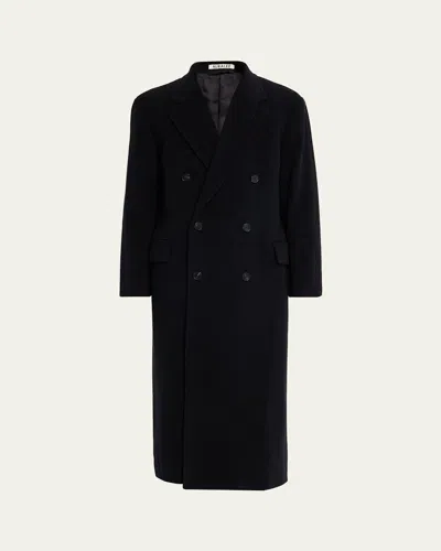 Auralee Men's Superfine Wool Double-breasted Overcoat In Black