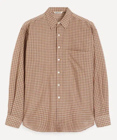 Auralee Mens Airy Light Cotton Check Big Shirt In Brown