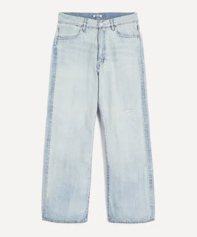Auralee Mens Faded Selvedge Light Denim Wide Jeans In Blue