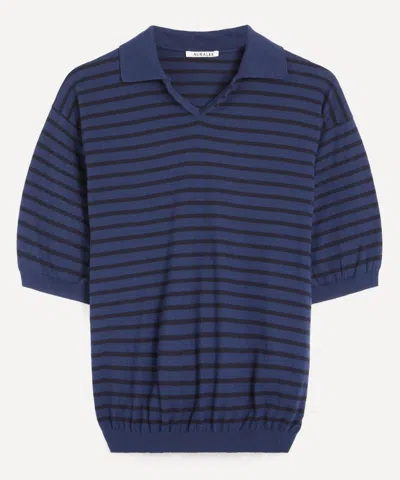 Auralee Mens High Gauge Cotton Knit Skipper Polo In Blue