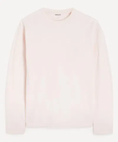 Auralee Mens Pale Pink Brushed Cotton Long-sleeve T-shirt