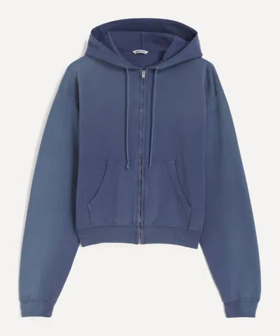 Auralee Mens Pima Light Sweat Zipped Parka In Blue