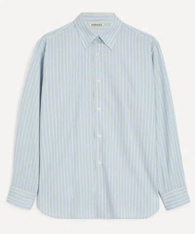 Auralee Mens Super Fine Wool Stripe Shirt In Blue