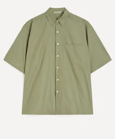 Auralee Mens Washed Finx Twill Big Half-sleeved Shirt In Green