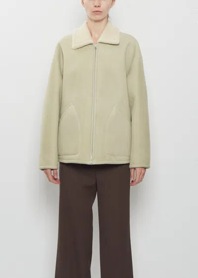 Auralee Merino Mouton Zip Blouson In Ivory Lime
