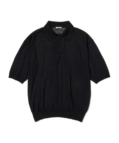 Auralee Mélange Wool-blend Polo Shirt In Black
