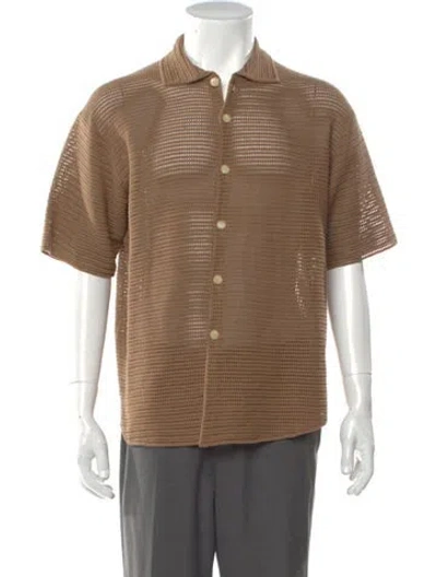 Pre-owned Auralee Mock Neck Short Sleeve Polo Sweater In Brown