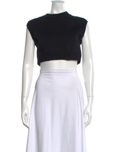 Pre-owned Auralee Mock Neck Sleeveless Crop Top In Black