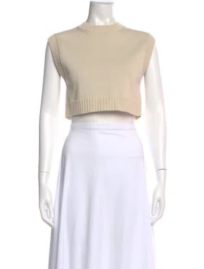 Pre-owned Auralee Mock Neck Sleeveless Crop Top In Neutral