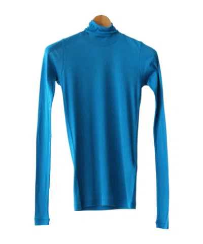 Auralee Mock-neck Long-sleeve T-shirt In Blue
