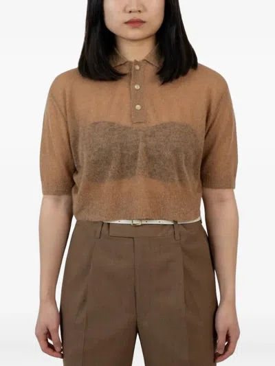 Auralee Mohair-blend Polo Shirt In Brown