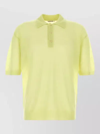 Auralee Mohair Blend Short Sleeve Polo Shirt In Yellow