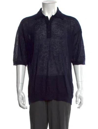 Pre-owned Auralee Mohair Collar Polo Shirt In Blue