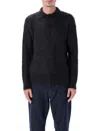 Auralee Mohair Polo With Structured Collar And Button Placket In Black