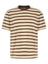 Auralee Embroidered Cotton Crew Neck Striped T Shirt In Multi