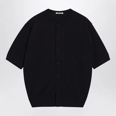 Auralee Navy Blue Cotton Button-up Sweater In Black